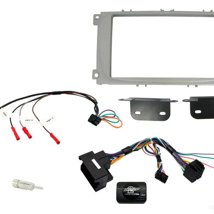 2 Din Ford Can Silver Curved Facia Monterings kit