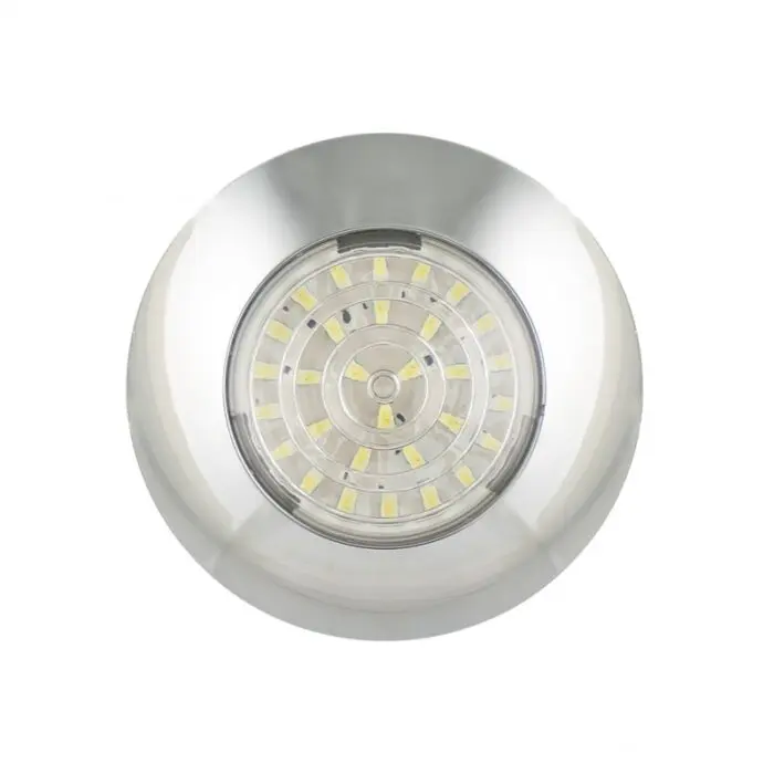 LED rund interiør lampe krom, klar linse, 12V - Ø75mm