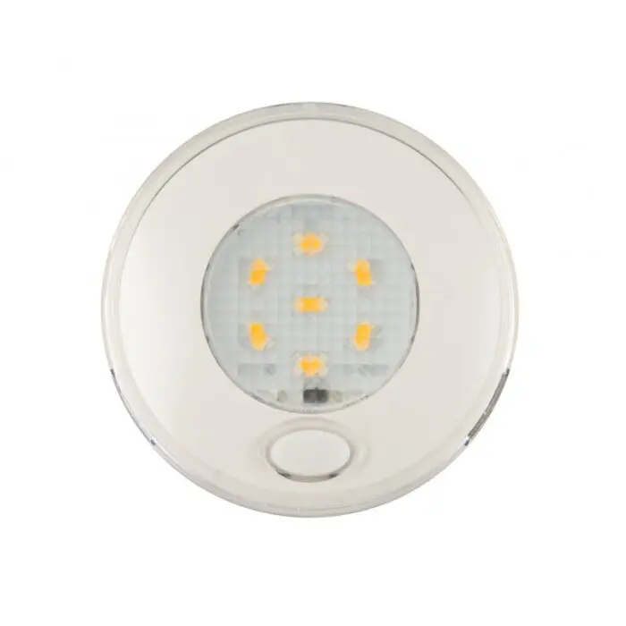 LED rund interiør lampe hvid m/klart glas 12V on/off Ø79mm