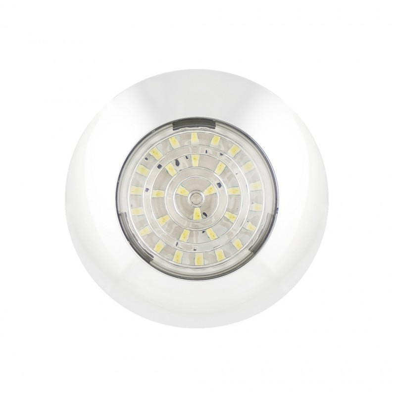 LED rund interiør lampe, hvid klar linse 12V Ø75mm