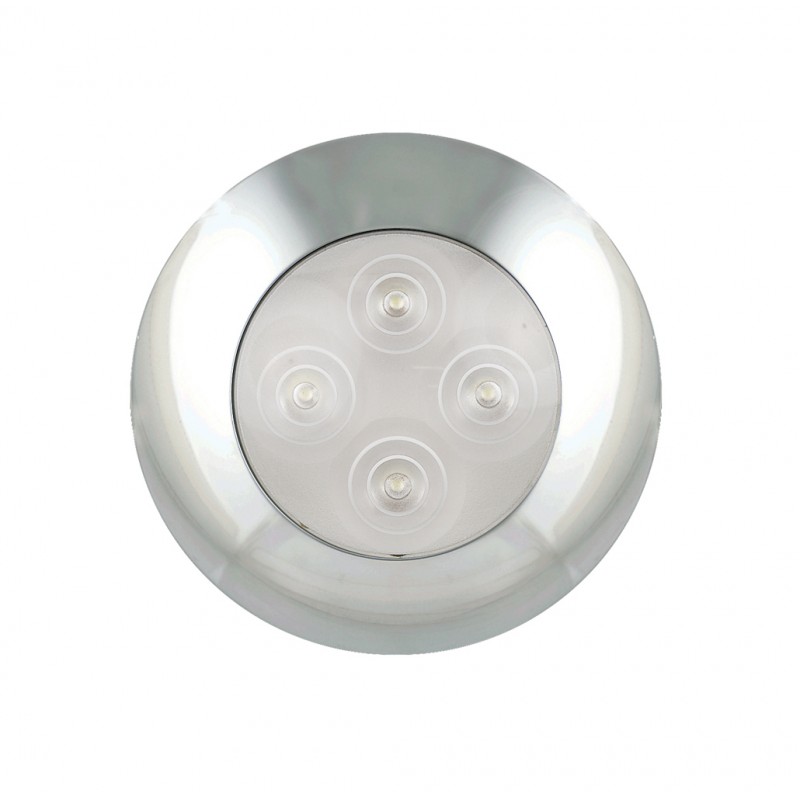 LED rund interiør lampe hvid m/mat hvidt glas 12V Ø75mm