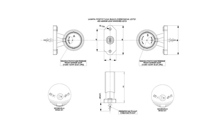 LED front og bag markeringslygte LD721 industri i 100 stk - Image 2
