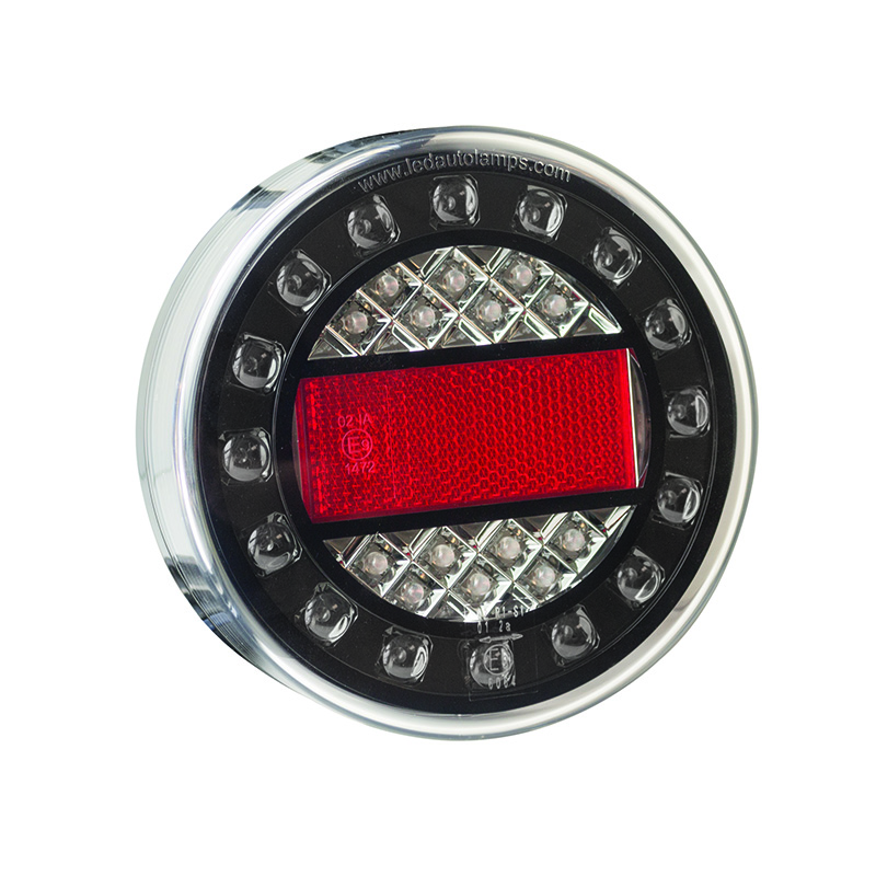 Maxi LED rund sort-krom kombinationsbaglygte