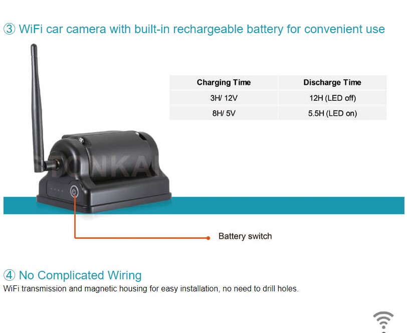 Tråløst Wifi HD bakkamera med indbygget batteri - Image 6